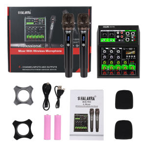 SHALANRA M4S PRO Audio Mixer 4 Channel with Wireless Microphone USB Studio Mixer Bluetooth REC DJ Console Mixing for bar