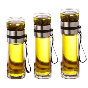 Glass Tea Infuser Bottle Leak-Proof Travel Mug Double Wall Tea Cup Portable Infuser Water Bottle Water Separation Tea Bottle