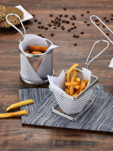 Mini Creative Stainless Steel Frying Net French Fries Basket Tea Shop Commercial Use Small Frame Snack Basket Chicken Wings Tray