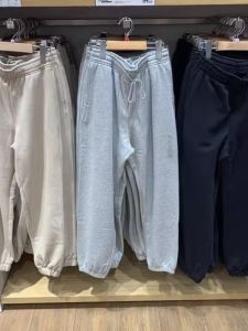 Quần Thể Thao Nữ Mùa Xuân Thu Rộng Rãi Thoải Mái Màu Xám Quần Dài Ống Rộng Quần Dài Thường Ngày Cạp Cao