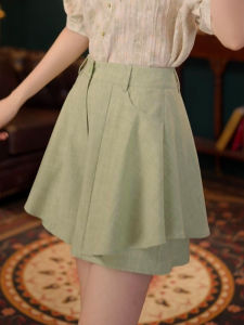 Shalldoer | High Waist Slimming Petite Green A-Line Skort
