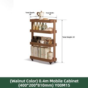 Solid Wood Small Cart Shelf Bookcase Floor Standing Mobile Simple Living Room Snack Rack Storage Rack Modern Minimalist Style