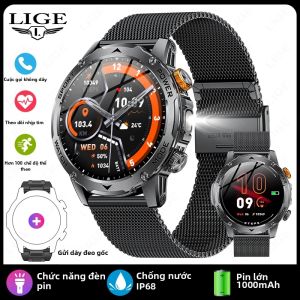 LIGE | Đồng Hồ Thông Minh Quân Đội LIGE Màn Hình 17 Inch Pin Siêu Dung Lượng 1000mAh Cuộc Gọi Bluetooth IP68 Đồng Hồ Theo Dõi Sức Khỏe Nam Chống Nước IP68