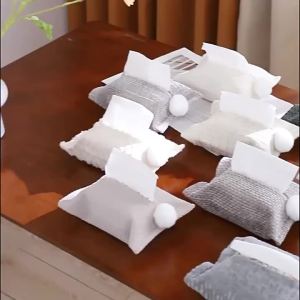 Chenille Fabric Desktop Tissue Box with Ball Decoration 1Pcs Dustproof Napkin Storage Holder for Home Office School Use