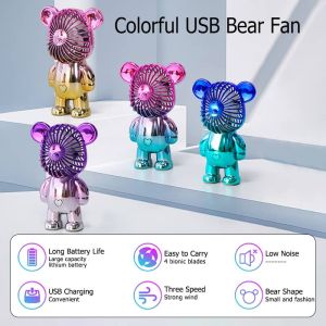 ortable Bear Electric Fan Rechargeable Color Electroplating Gradient Bear Fan