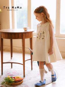 toz mama | Embroidered Patch Sleeveless Long Middle School Girls Dress