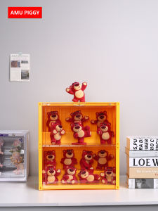 Strawberry Bear Pop Mart Display Box Acrylic Storage Cabinet with Light Transparent Organizer for Figurines And Collectibles