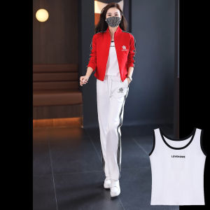 Fashionable Cotton Sportswear Set Long Sleeve Running Outfit Three Pieces Leisurely Designed for Youthfulness Perfect for Fall