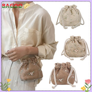 กระเป๋าเมสเซนเจอร์สะพายไหล่ลายดอกไม้ลูกไม้กระเป๋าสานจากฟางสําหรับผู้หญิงกระเป๋าพาดลําตัวหูรูดขนาดเล็ก