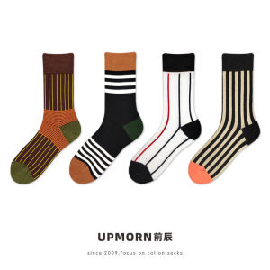 UPMORN | British Style Color Stripe Cotton Thick Sweat-absorbent High Waist Socks