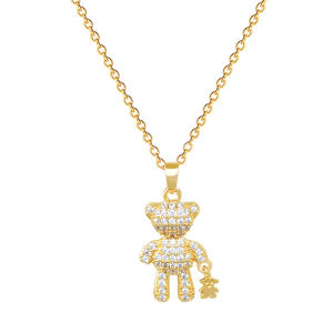 Titanium Steel Large Bear Leads Small Bear Luxury Elegance Necklace Women Versatile Clavicle Chain Titanium Steel