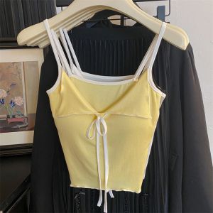 เสื้อกั๊กสายเดี่ยวสั้นสำหรับผู้หญิง Pure Desire Color Collision ใส่กลางแจ้งได้ ไม่ต้องใส่ชุดชั้นใน เสื้อคลุมกันหนาวแบบสวมหัว