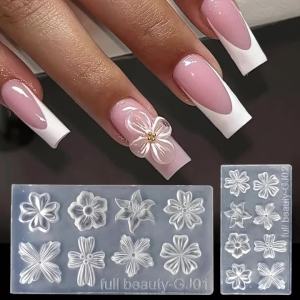2 Pcs 3d Flower Silicone Nail Mold Lily Five-Petal Flower Nail Transparent Mold Diy Nail Art Decoration Manicure Design Tools