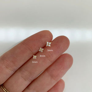 Yupsk Dainty Flower Stainless Steel Butterfly Stud Earrings for Women Cartilage Ear Ring Cute Zircon Gold Color Clover Jewelry