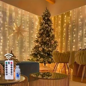 Wedding Christmas Decor Garland Curtain Light String for Home Bedroom New Year Lamp LED 6M 8 Mode USB Remote Control Fairy Light