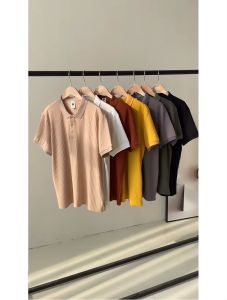 Mens Polo Shirt - Breathable Vertical Stripe Summer TopKorean Fashion Short Sleeve Polo Shirt Summer Solid Color Striped Polo Top for Men