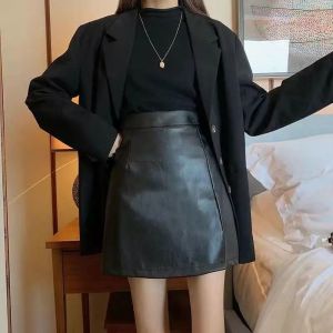Rok Kulit Wanita Rok Pendek Belah Pinggang Tinggi Gotik Highwaist Split Rok Pendek Bawahan Kasual Antik Khalisa Fashion Holic Bahan Kulit PU