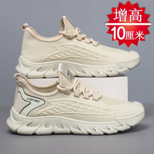 Mens Running Shoes 10cm Heightening Thick Bottom Breathable Mesh Upper Fly Knit Dad Shoes Summer Casual round Toe Lace-Up