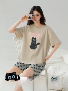 Miiow | Cat Person Womens Short Sleeve Sleepwear Summer Thin Pure Cotton Antibacterial Loose Breathable Home Clothes 2025 New Style
