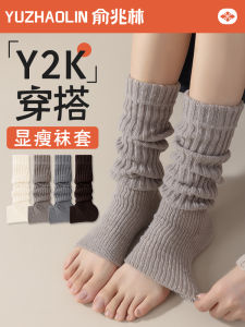 ผู้หญิง ถัก ถุงเท้าถึงกลางน่อง ถุงเท้า ฤดูใบไม้ร่วง ฤดูหนาว ฤดูใบไม้ผลิ ผ้ากํามะหยี่ดูดซับความชื้นตามฤดูกาล Y2K อินเทรนด์ รองเท้าบูทยาว