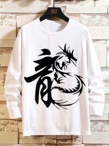 Long Sleeve Loose Fit Polyester T-Shirt Mens Base Layer Shirt Dominant Pattern Printed Anti-Bacterial Daily Wear Autumn Winter