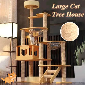 Pet Cat Tree House Tower Luxury Nature Sisal Large Cat Climbing Frame Scratcher Comfortable House Wood Cat Condo Bed