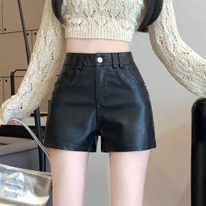 กางเกงขาสั้นหนัง PU สีดำ ทรงหลวม ทรงเอ กางเกงขายาวทรงขากว้าง ทรงสลิม สำหรับผู้หญิง เอวสูง ฤดูใบไม้ผลิและฤดูใบไม้ร่วง