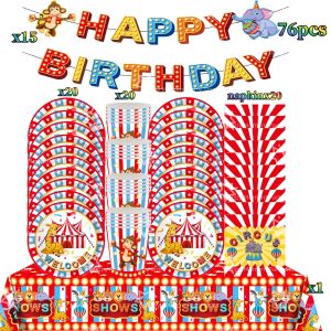 Circus Clown Birthday Party Decoration Tableware Tablecloth Cup Plate Napkin Cake Topper Circus Carnival Party Favors Supplies