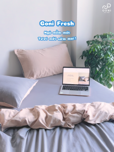 Bộ chăn mền ga gối GONI FRESH màu Beige Xám - Ga drap giường bo chun cao 4-25cm kích thước 1m 1m2 1m4 1m6 1m8 2m2