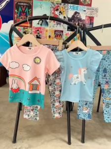 เชื่อมต่อชุดแฟชั่่นเด็ก เสื้อผ้าลูกสาว ผ้าเด้ง เซ็ตผ้าเด้ง