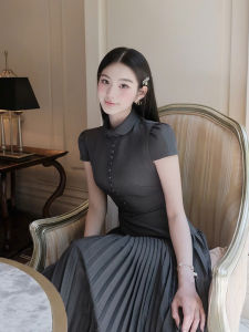 French Elegance Graceful Collared Designed Unique Fitted Long Dress
