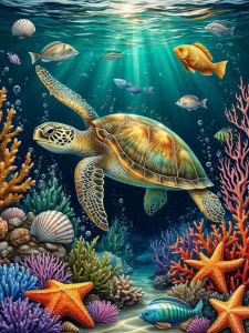 Huacan New Arrivals Diamond Painting Underwater Sea Turtle Diamond Mosaic Animal Landscape Set Decorative Paintings