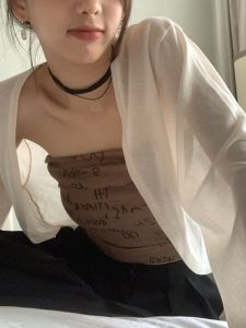 BINKAFENNY | Korean Style Womens Knitted Short Sleeve Cardigan Outerwear Loose Fit Long Sleeve Top Early Autumn Fashion Small Size Outerwear