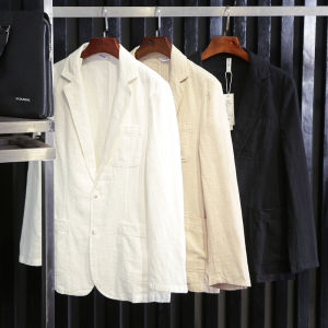 Mens Casual Cotton Linen Suit Jacket Breathable Commute Business Fashion Urban Spring Thin Long Sleeve Standard Fit Coat