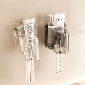 Wall-Mounted Toothbrush Holder Luxury Electric Toothpaste Rack Bathroom Storage Shelf No-Drill Spill-Proof Spout Design