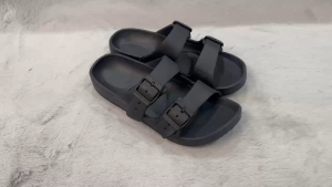 Womens flat slippers double straps double buckles lightweight and non-slip