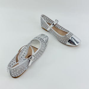 Giày Đế Bằng Lưới Thoáng Khí Mùa Hè 2025 Phong Cách Mới Cho Nữ Giày Đế Bằng Mary Janes Khoét Lỗ Đá Rhinestone Giày Đơn Thời Trang Thường Ngày