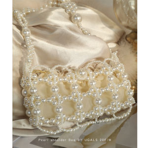 Ugals กระเป๋าทอมือแนววินเทจกระเป๋าวัสดุ DIY กระเป๋าไข่มุกร้อยลูกปัดถักด้วยมือกระเป๋าใส่โทรศัพท์มือถือสายโซ่กระเป๋าใบเล็กสะพายข้าง