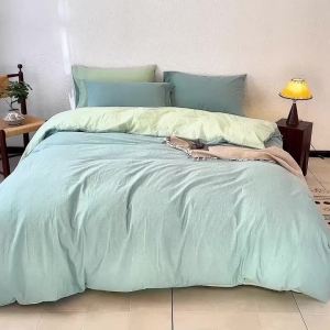 Bộ Vỏ Chăn Ga Gối 100% Cotton Nhuộm Sợi Đã Qua Xử Lý Giặt Mềm - Dễ Chăm Sóc Không Nhăn Gồm Vỏ Chăn Vỏ Gối Và Vỏ Đệm 3 Món