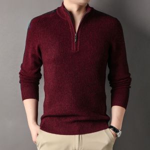 ROMON | Lormen Mens Knitted Sweater Winter Thick Warm Base Layer Shirt Half Zipper Pure Wool Fashion Urban Style Long Sleeve Slim Fit