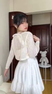 💥[A024] Áo khoác Montoghi len lưới CÓ DÂY NƠ CỔ dáng lửng hàng Quảng Châu đi biển dễ phối đồ - L2M