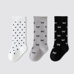 Pure Cotton Breathable Baby Socks Spring Autumn Style Cute Butterfly Knot Girls Toddler Mid-Calf Loose Mouth No Leg Binding