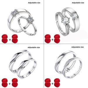 Adjustable Fake Wedding Rings Couples Simulated Diamond Engagement Rings Ceremony Site Couples Accessory Pair of Rings