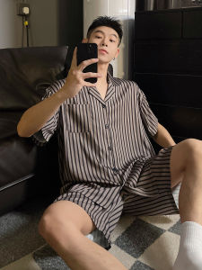 JIJIFA | Cool Silk Mens Pajama Set Striped