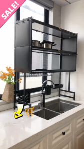 【VIDKHSY Store】Kitchen Single/Double-Layer sink storage Rack Dish Drainer & Storage Cabinet Carbon Steel Over-Sink Drying Rack Dustproof Sink Shelf for Storage