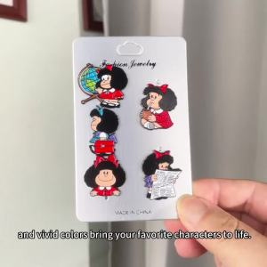 5pcs Vintage Comic Girl Enameled Brooch Set Lapel Pins Cute Drip Oil Decor for Clothing Backpacks