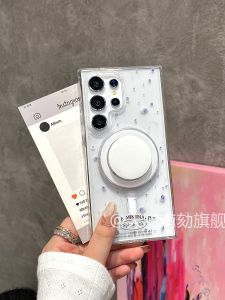 Transparent Magnetic Absorption Wireless Charging Phone Case with Stand for Samsung S25 Ultra Edge S24 S23 FE Note10 A55 A16 A54 21U plus