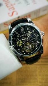 AOKULASIC | AOKULASIC Business Tourbillon Skeleton Mechanical Watch for Men Iced Out Dial Leather Strap Fashion Casual Automatic Watches New