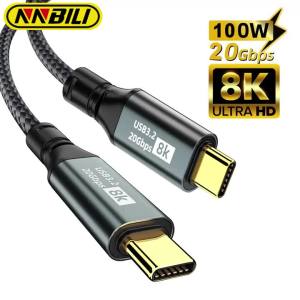 Cáp NNBILI PD100W USB 3.2 20Gbps Thunderbolt 3 Type C Sang Type C 8K 60Hz Dây USB-C Tốc Độ Cao Cho iPhone 15 Pro Max MacBook Samsung