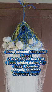 Jaring ikan siap pakai 3 lapis tinggi 15m panjang 50m jaring dalam 2in senar 025mm jaring luar 6in senar 030mm | Jaring bentang
